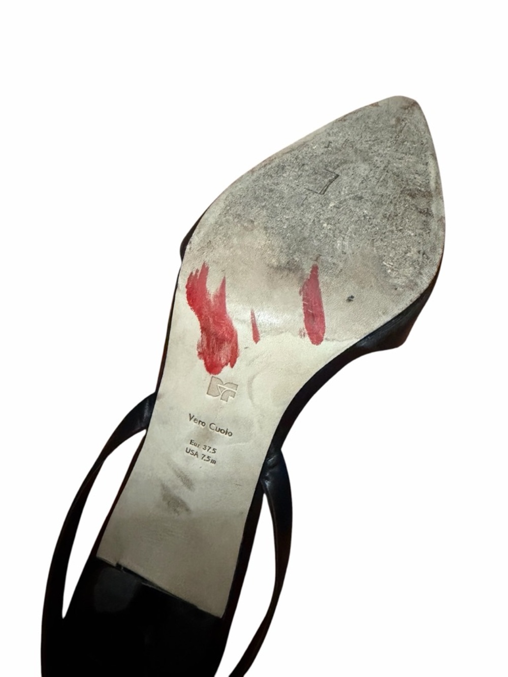 Diane von Furstenberg Black Leather Pointed Slingback Heels with Red Accents - Picture 8 of 8